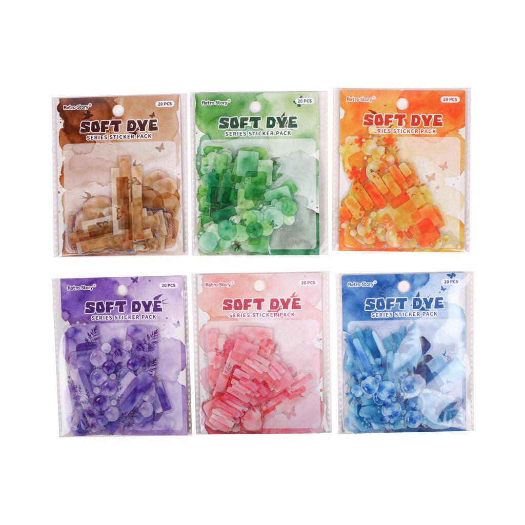 Qingran Series Watercolor Retro Story Sticker Pack - 15 Clear Journal Decoration Stickers, 6 Styles
