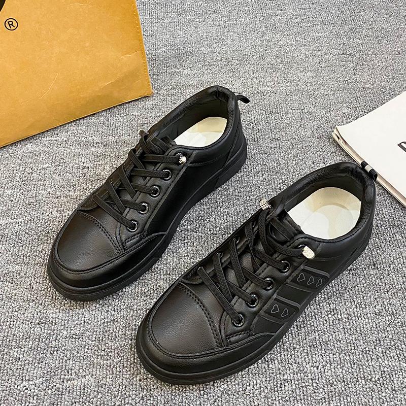 

Женская повседневная обувь Дышащие черно-белые кроссовки из искусственной кожи Модные туфли для вождения, ходьбы, тенниса для женщин, Скейт-кеды 37 чёрный