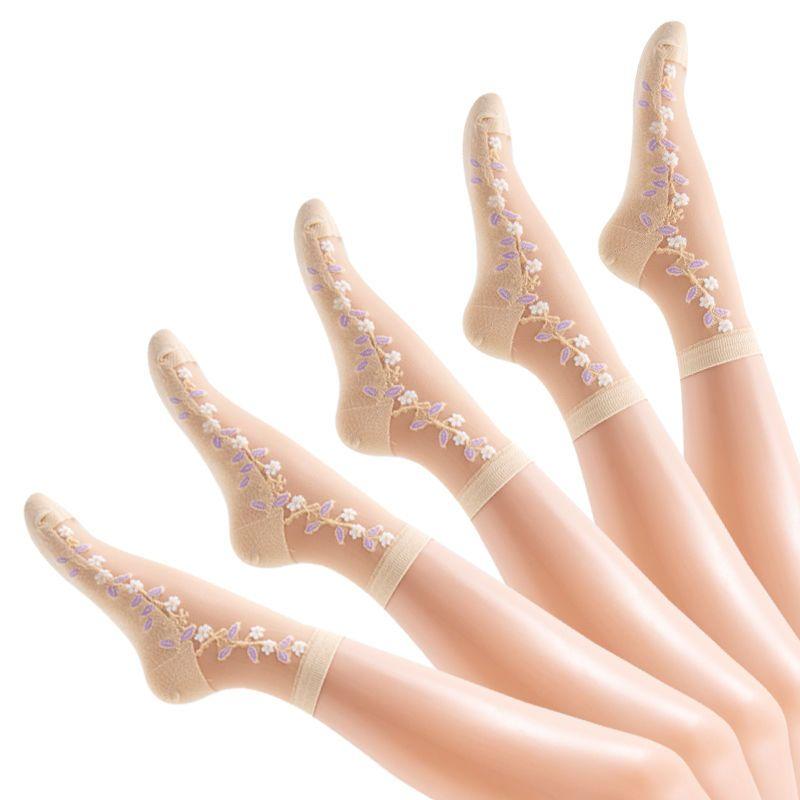 5 párů dámských letních tenkých prodyšných a zápachu odolných ponožek Dámské ponožky se sukněmi Letní středně vysoké růžové podkolenky