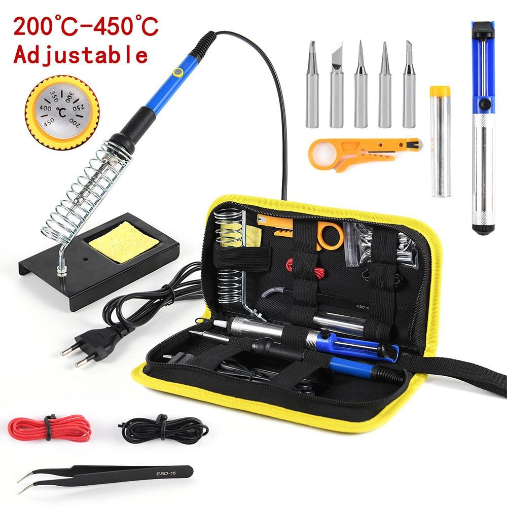 15PCS 60W Electric Soldering Iron Welding Tool Kit Europlug 200-450° Soldering Iron Set Electric Afjustable Temperature