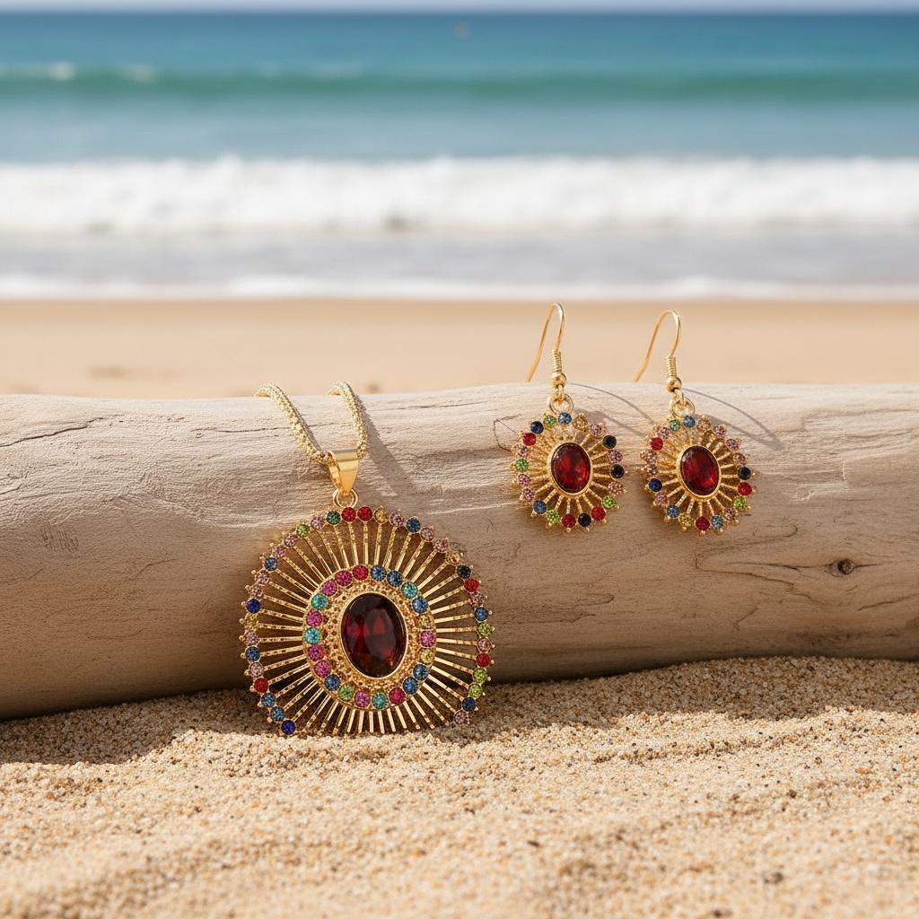 Creative Round Pendant Necklace and Earrings Jewelry Set Birthday and holiday party gifts and accessories