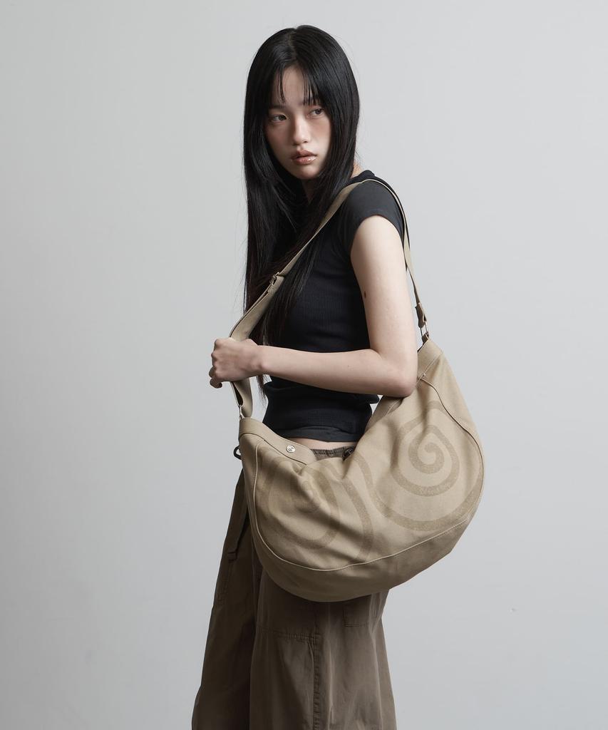 Peanut Loop Spiral Canvas Cross Bag Beige