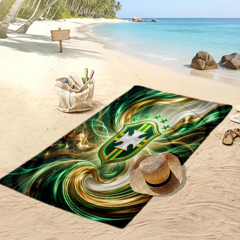 Brazil Football Print Beach Towel Quick Dry Super Absorbent Soft Bath Towel for Swimming Beach Travel Fan Souvenir Gift