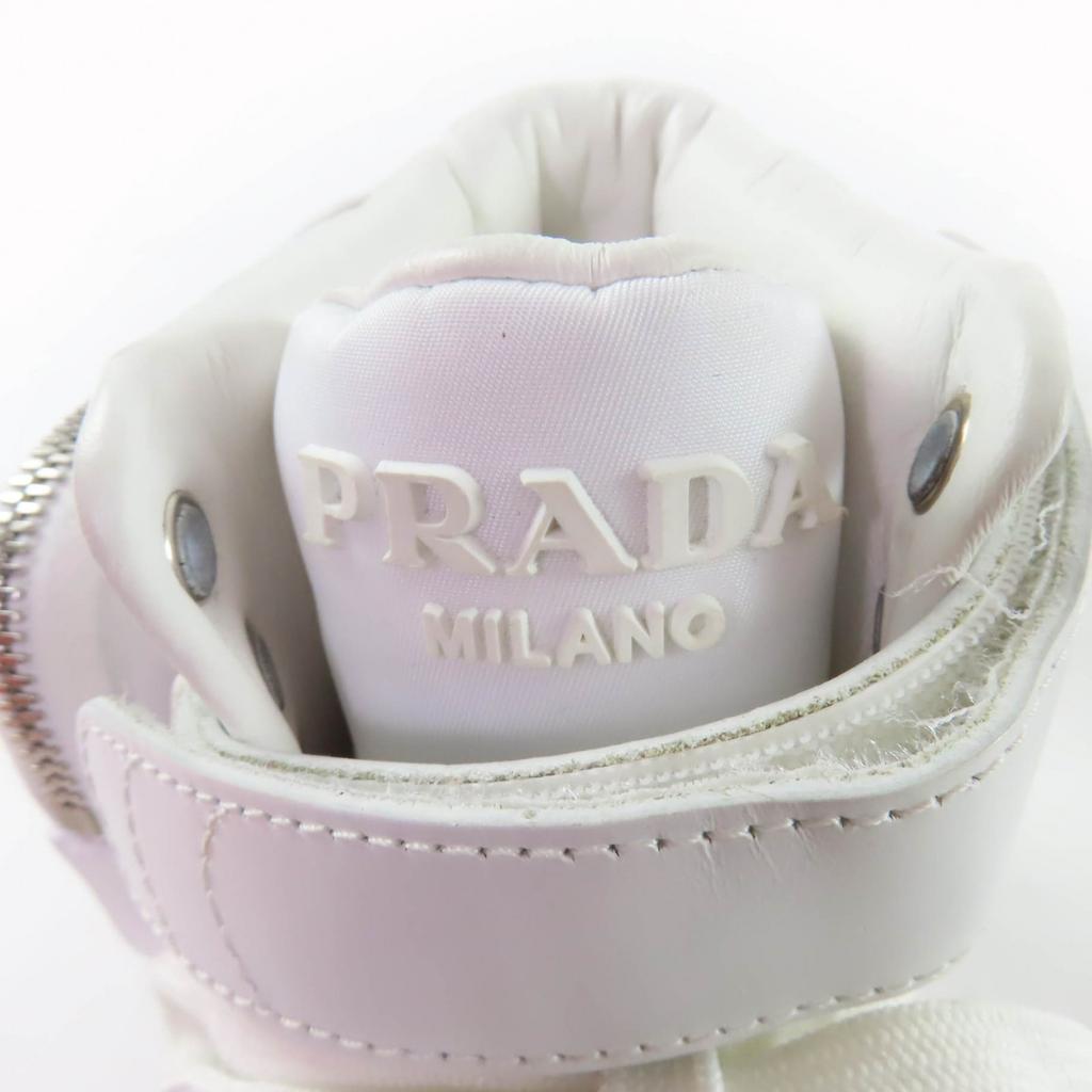 Excellent PRADA High cut sneakers Re-Nylon Triangle Plate leather 24 2TG193 Used