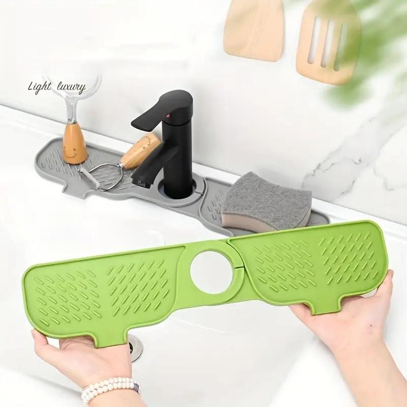 2pcs Silicone Faucet Splash Guard & Drain Pad - Rotatable, Thick & Flexible Kitchen and Dining Table Protection