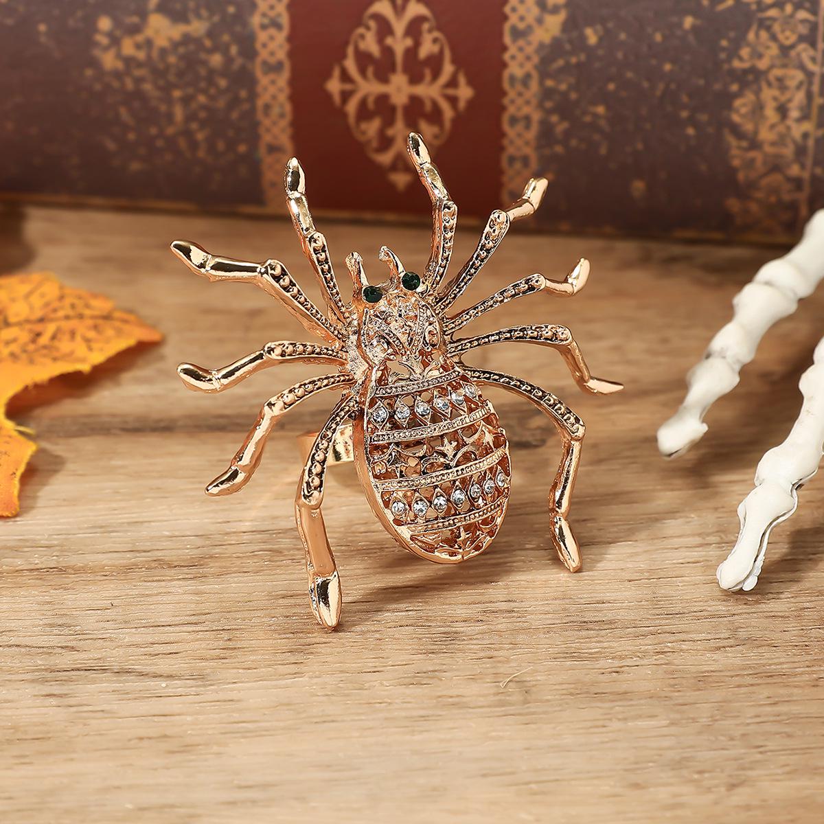 Retro European-American Insect Spider Diamond-Studded Open Alloy Ring