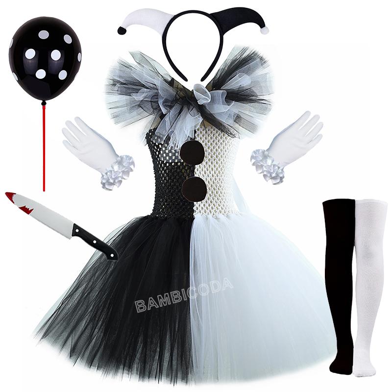 Das Clownskostüm Terrifier Art Girl Schwarz Weiß Ausgefallenes Tutu-Kleid Horror Joker Kleid für Mädchen Halloween Karnevalsparty Kostüme