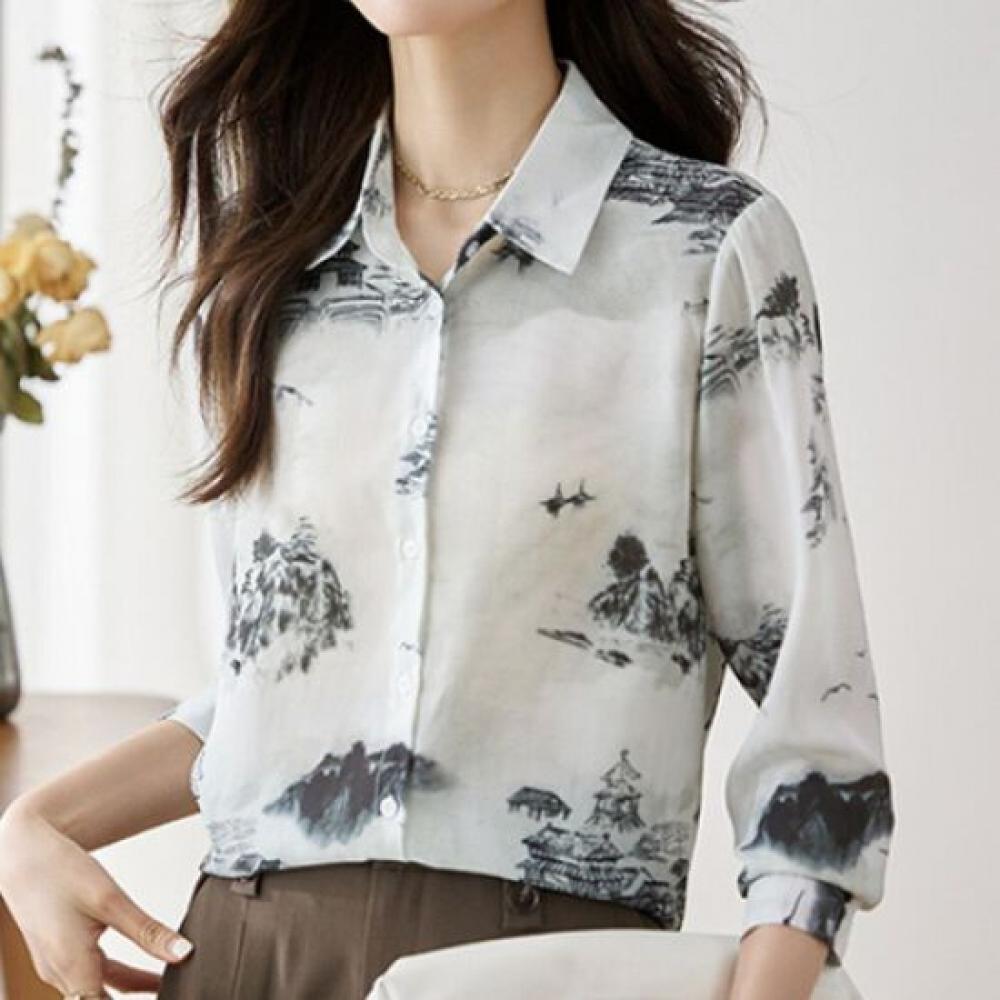 Navava Women Vintage Printing Long Sleeve Shirt Nb2304
