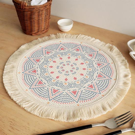 Beautiful Flower Pattern Placemat Good Woven Stylish Cotton Dinner Mat for Home