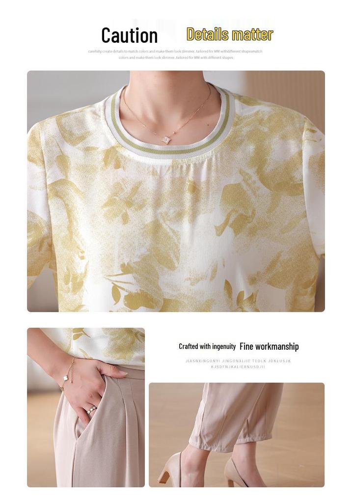 Stylish 2026 Summer Set for Women: Short-Sleeved Top and Pants Two-Piece for Middle-Aged and Elderly Moms