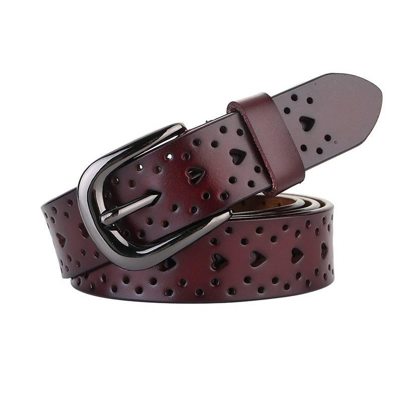 Leather Shaped Heart Belt Women Hollow Heart Design Silver Alloy Daily Buckle