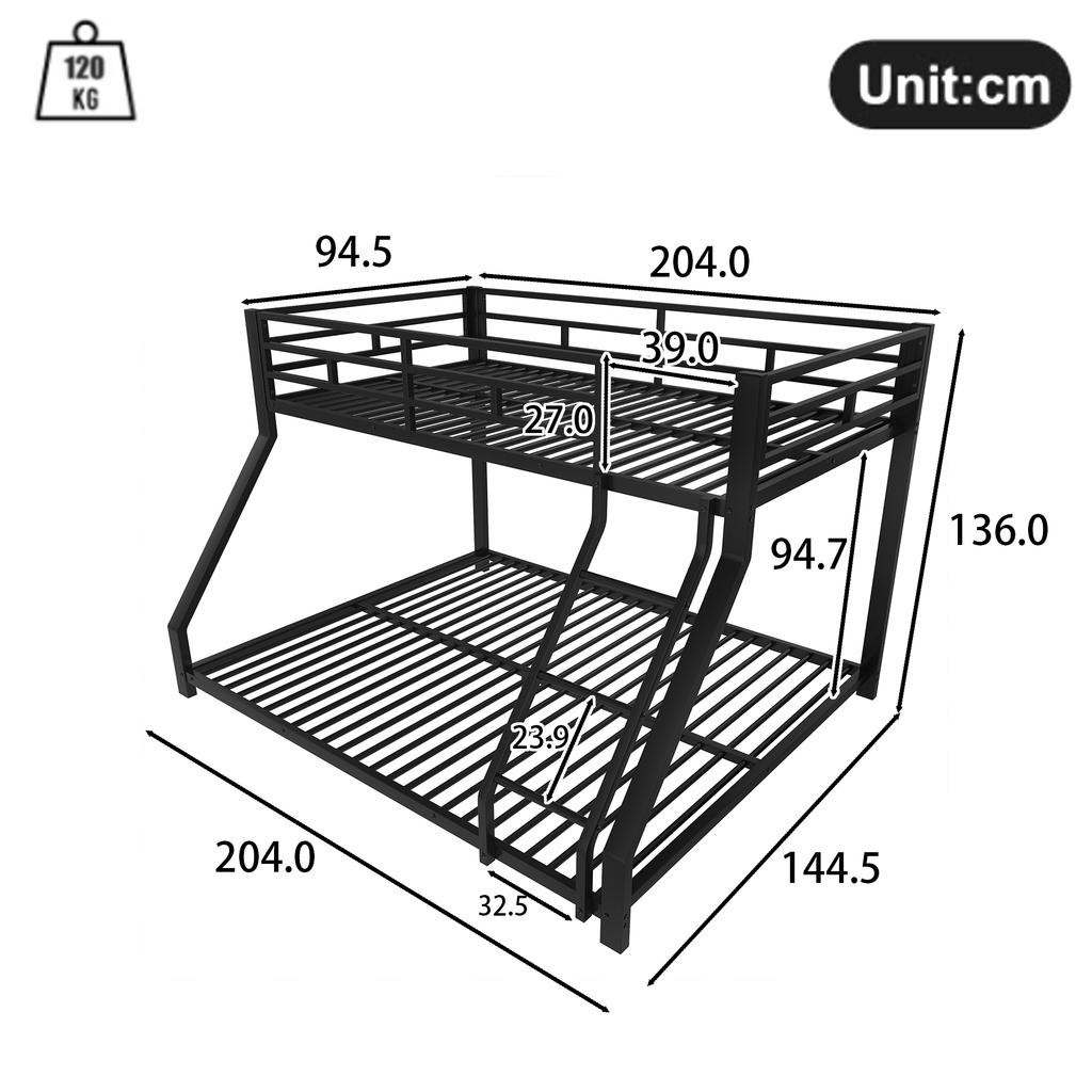 Etagenbett, 90*200 cm 140*200 cm, Geländer, Leiter, EN747 Zertifiziert, ohne Matratze, Metall, Schwarz