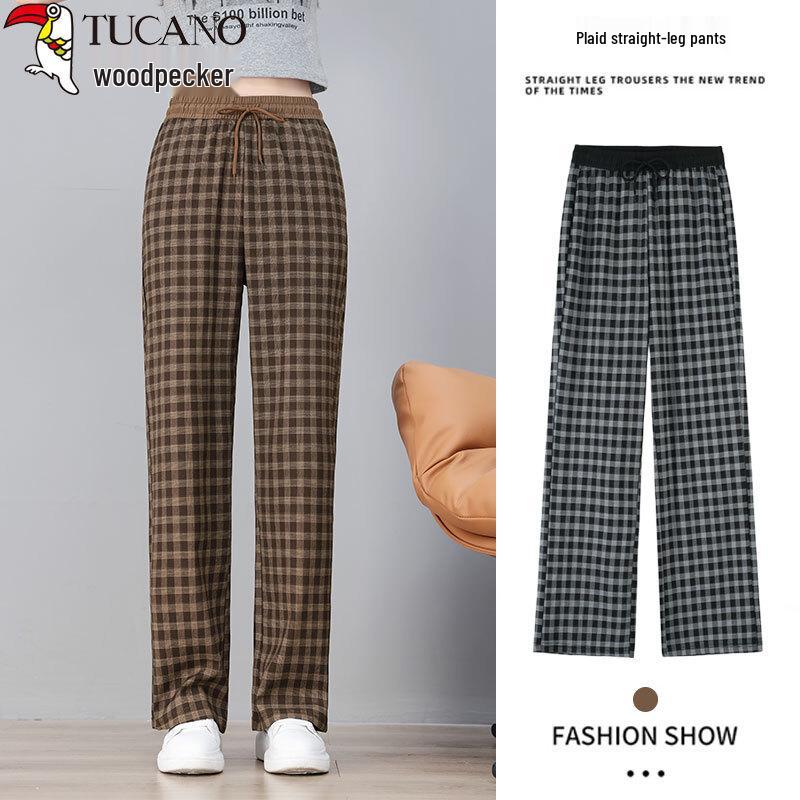 Woodpecker Women s Summer Plaid High-Waisted Straight-Leg Pants M