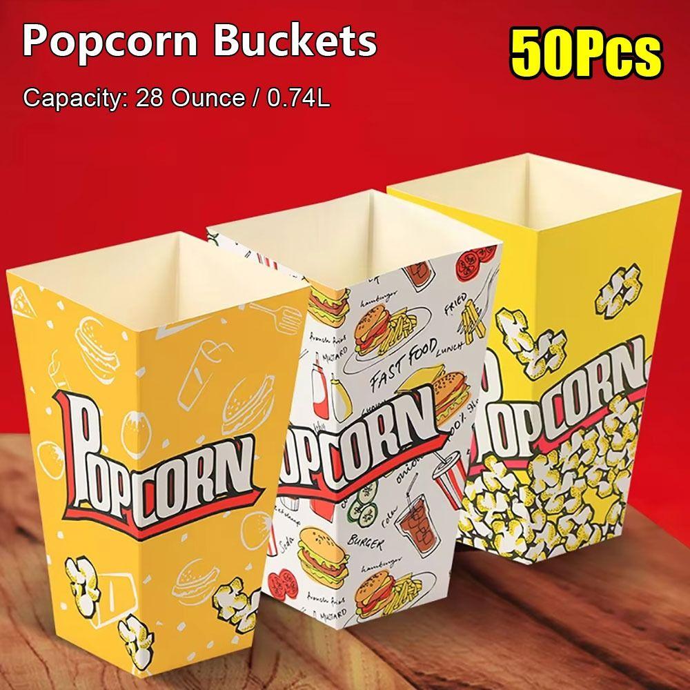 50Pcs Snack Paper Cup Popcorn Box Cardboard Red White Stripes Popcorn Buckets 28 Ounce Small Popcorn Container Holder