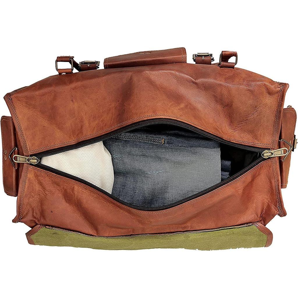 Mens Retro Style Carry On Luggage Flap Duffel Leather Duffel Bag