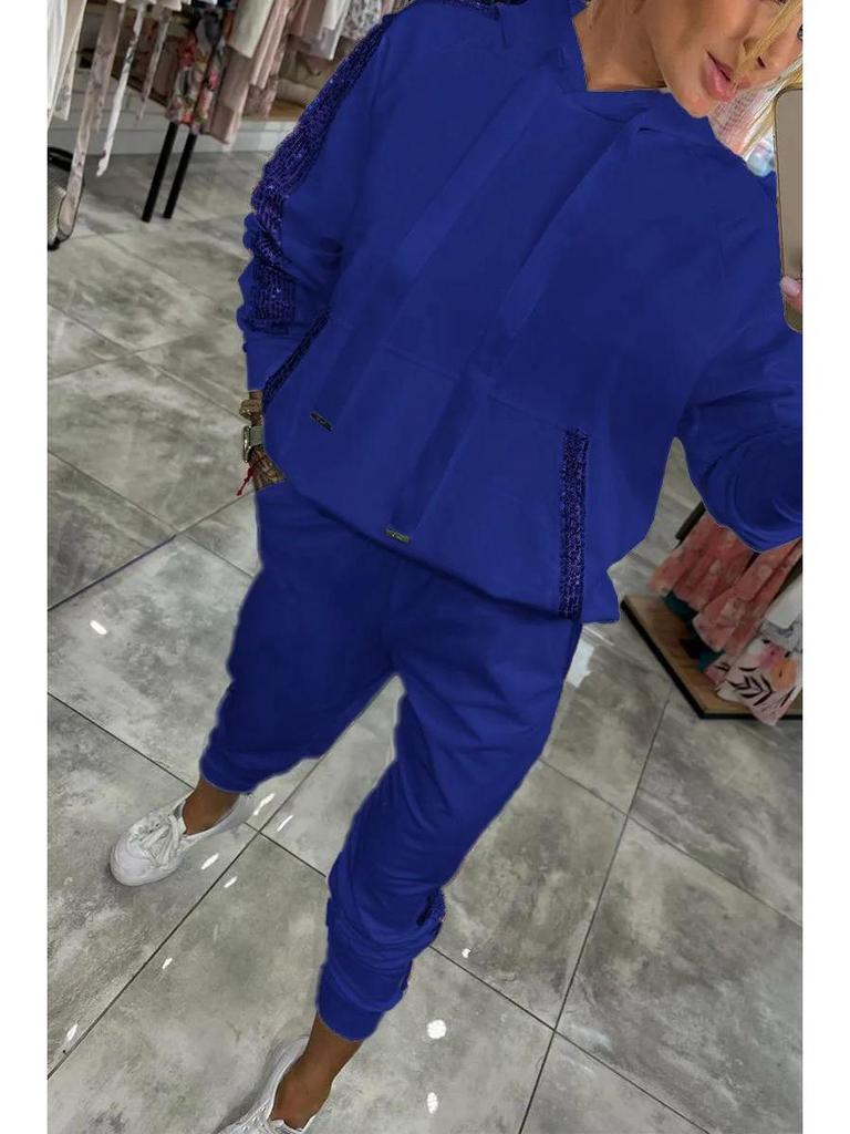 2024 Trendy Casual Sequin Pocket Sport Hoodie and Sweatpants Set
