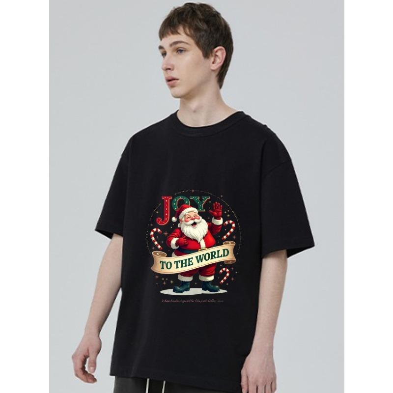 

Christmas T Shirt Black Santa Claus Joy To The World Print Holiday Party Wear XXXXL чёрный