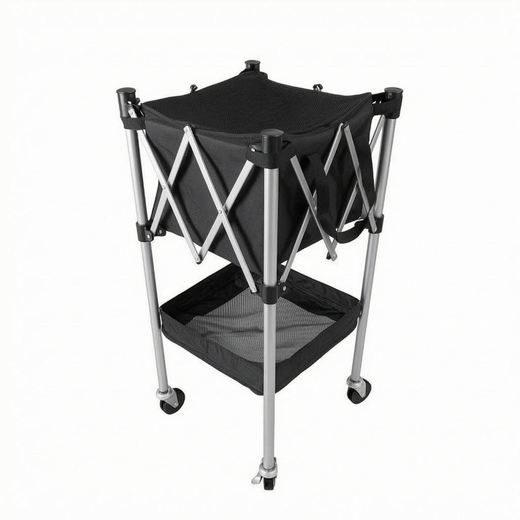 Pickleball Basket Cart with Wheels Compact Foldable Ball Hopper Long-Lasting