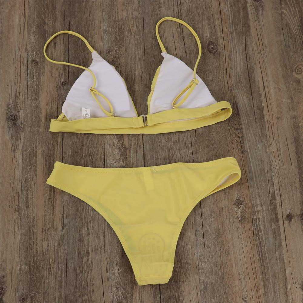 Sexig Baddräkt för Kvinnor, 2-delad Bikini med Spagettiband, V-ringning, Push-up, Vadderad, Enfärgad, Låg Midja, Högt Skuren, Badkläder