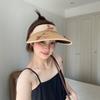 New straw vinyl bow empty top sunscreen hat women's summer outdoor big eaves breathable face small sun hat