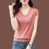 Simplicity Office Lady Summer Women's V-Neck Solid Luxury Temperament Casual Versatile Loose Short Sleeve Knitting T-Shirts Tops
