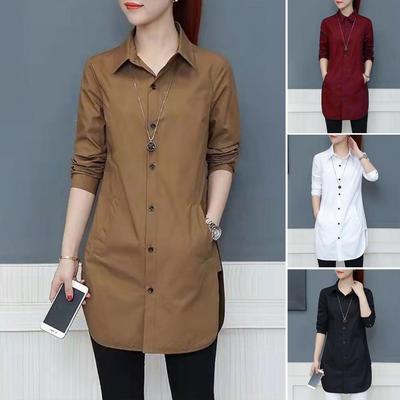 Damen Shirt Einfarbig Langarm Einreihig Umlegekragen Locker Streetwear Frühling Sommer OL Basic Shirt Bluse