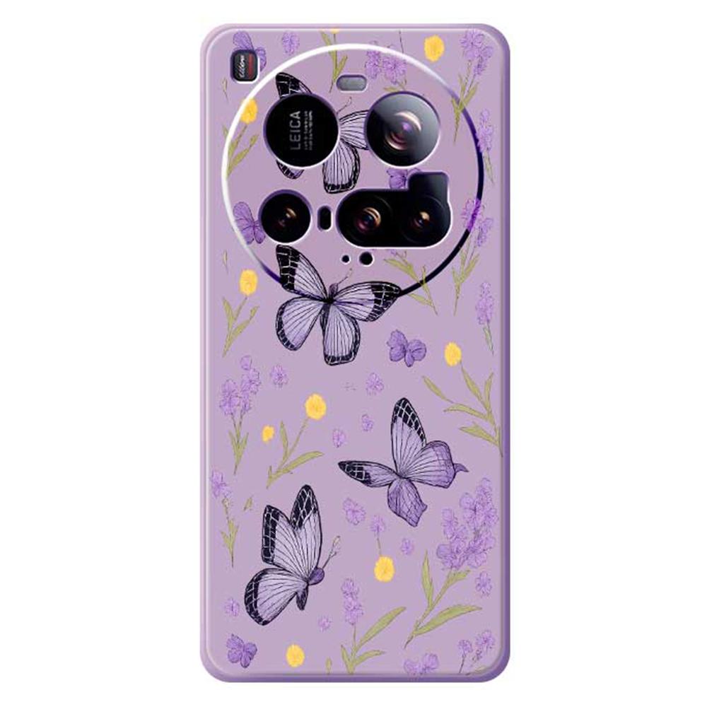 For Xiaomi 15 Ultra Case Purple Butterflies Pattern Printing Straight Edge TPU Phone Back Cover