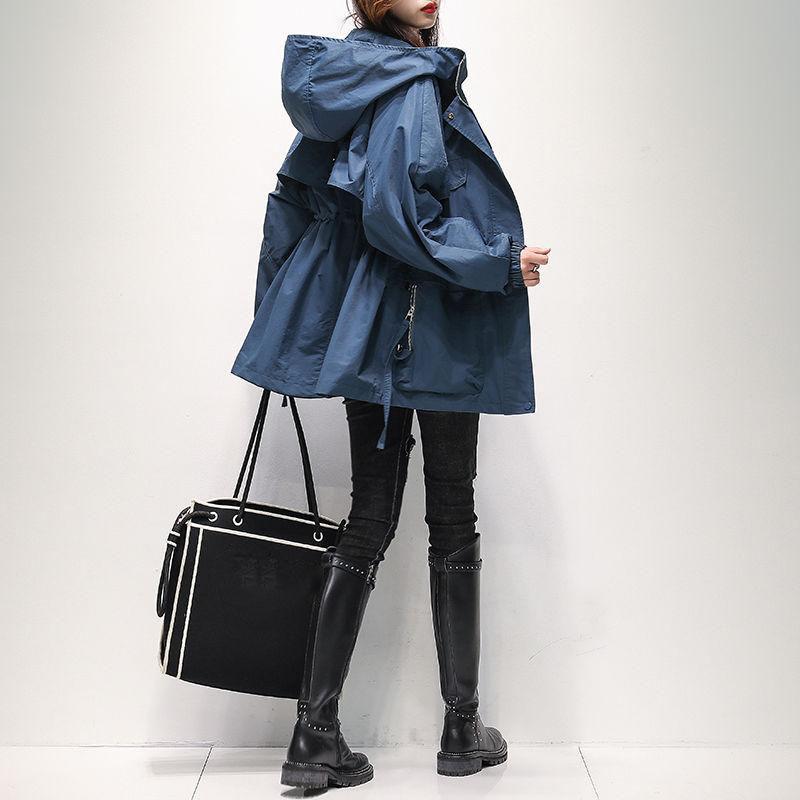 Charge Coat Women's Spring Autumn Korean Version with a Slim Waist and Loose Fit Fashion Hooded Mid Length Windbreaker