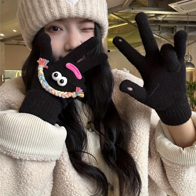 Cute Funny Ugly Cute Gloves Winter Female Velvet Warm Windproof Cold Student Riding Touch Screen Five Fingers