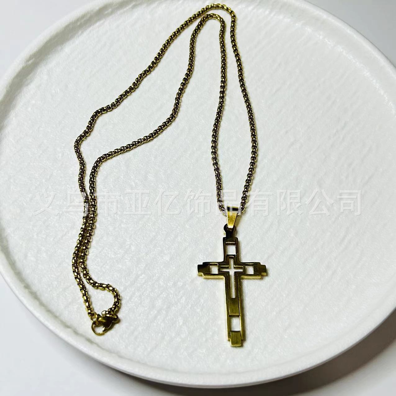 Titanium Steel Jewelry Style European and American Hip Hop Overlapping Cross Necklace 60CM