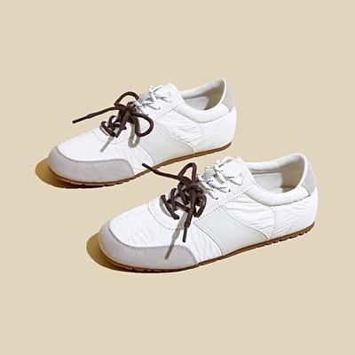 Ballet Style Retro Flat-bottomed German Training Shoes Women's 2025 New Breathable and Lightweight Double Lace-up Color Matching Casual Forrest Gum