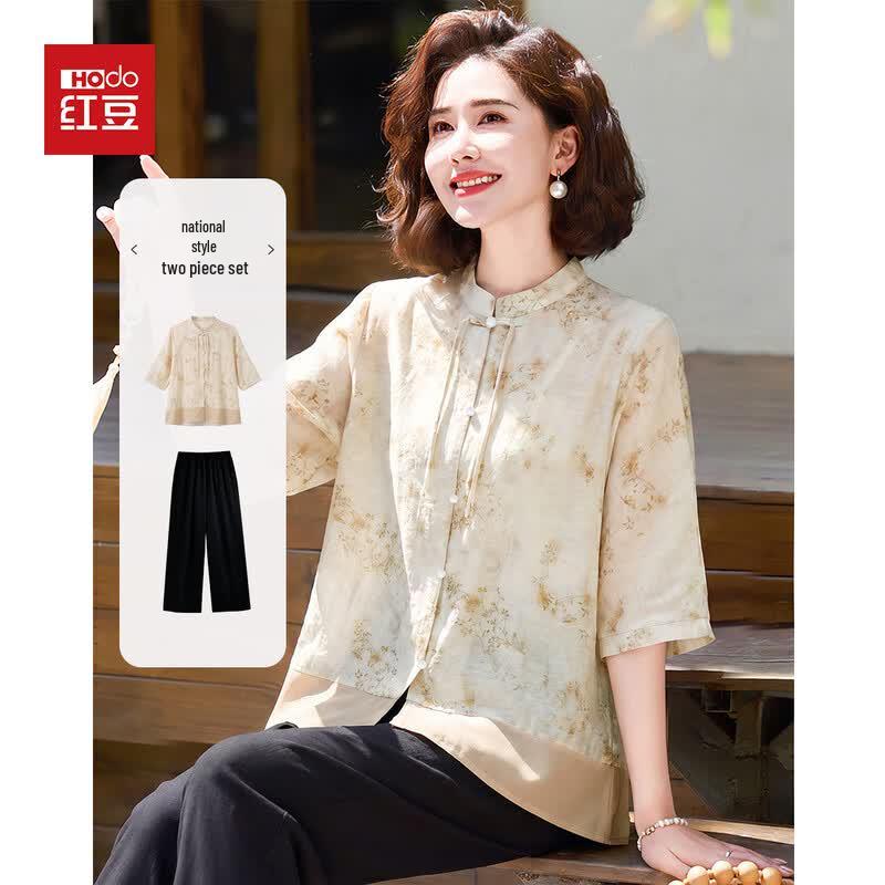 Hodo Women s New Chinese Style Printed Two-Piece Set XL