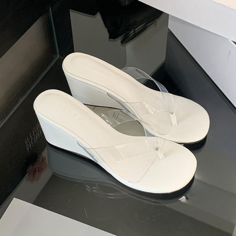 Fashion Fashion Transparent Women Wedges Slippers Shoes Female Flip flops Sandals Slides Round Toe Ladies Wedges Slippers Shoes Pumps