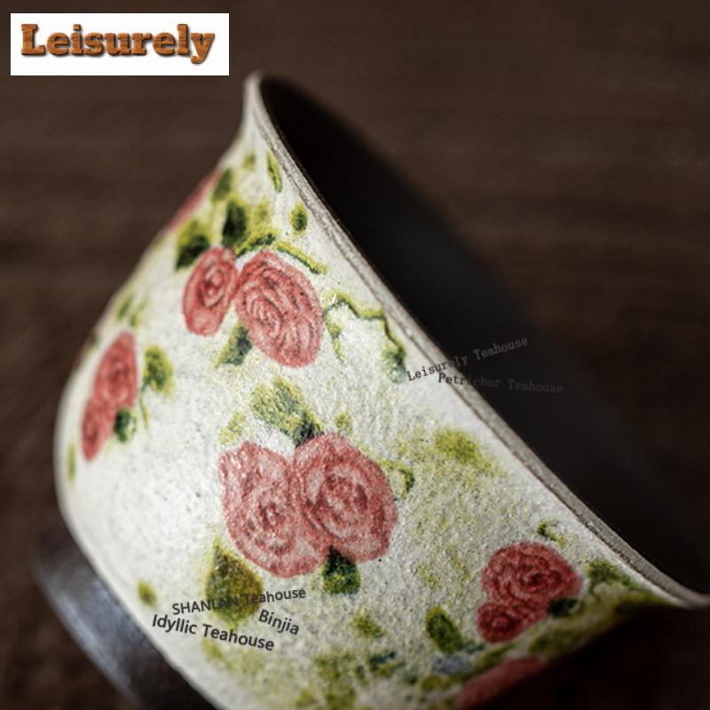 50ML Oil Painting Rose Flower Language Teacup Aesthetic Tea Bowl Set of Cups Tea-tasting Smelling Cup Chazhan Master Cups Cha