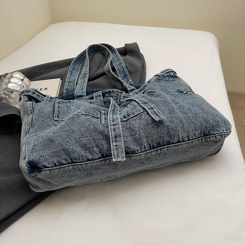 Vintage Shoulder Bag Women's Denim Tote Bag Large Capacity Student Class Bag