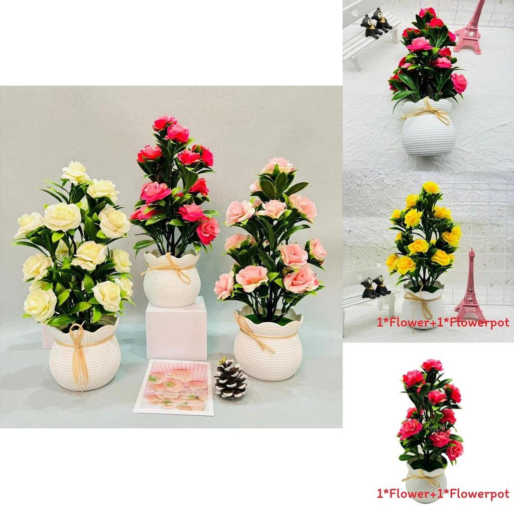 Silk Flower Plant Pot With Faux Pink Blossom For Home Decor And Gift Display