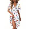 Női Alkalmi Divat Ruha Vintage Virágos Virágos Rövid Ujjú V-nyakú Ruha