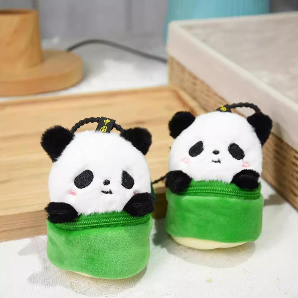 Cute bamboo tube panda plush change bag national treasure flower blind box earphone bag mini keychain schoolbag pendant female