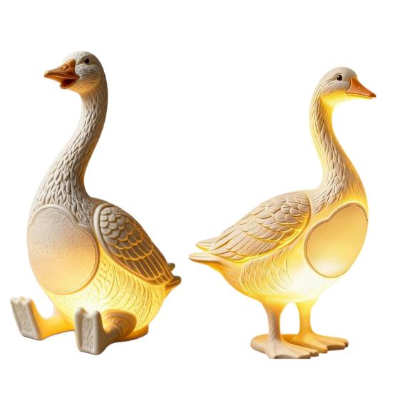 Creative Goose Resin Night Light, Cute Duck Table Lamp with Warm LED Glow, Funny Animal Figurine Decor for Bedroom Bedside, Bar Shelf, Home Office