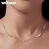 WOSTU Layered 925 Sterling Silver Cubic Zirconia Necklace For Women Sparkling Crystal Stacking Choker Links Vacation Party Gift