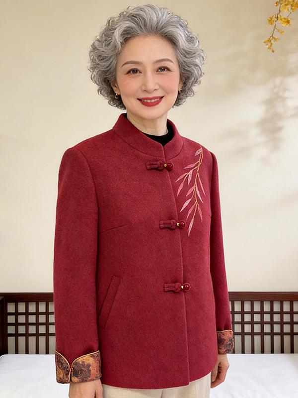 Women's Woolen Coat for Middle-Aged and Elderly: Autumn/Winter Chinese-Style for Mother and Grandmother