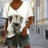 Fashion Line Dog Printing Blouses Short Sleeve V-Neck T Shirts Casual