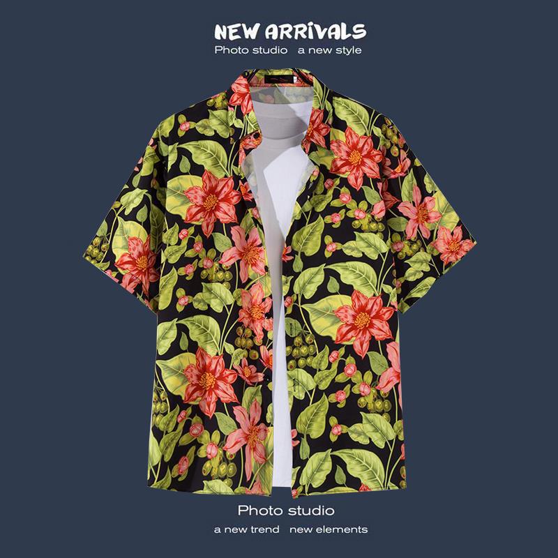 Floral Print Short-sleeved Shirt Beach Suit Summer Lightweight Couple Casual Loose Shorts