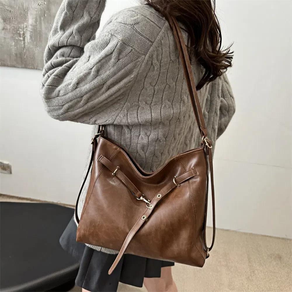 Leather Buckle Shoulder Bag New Design Women Backapck Casual Vintage Tote Bag Lady