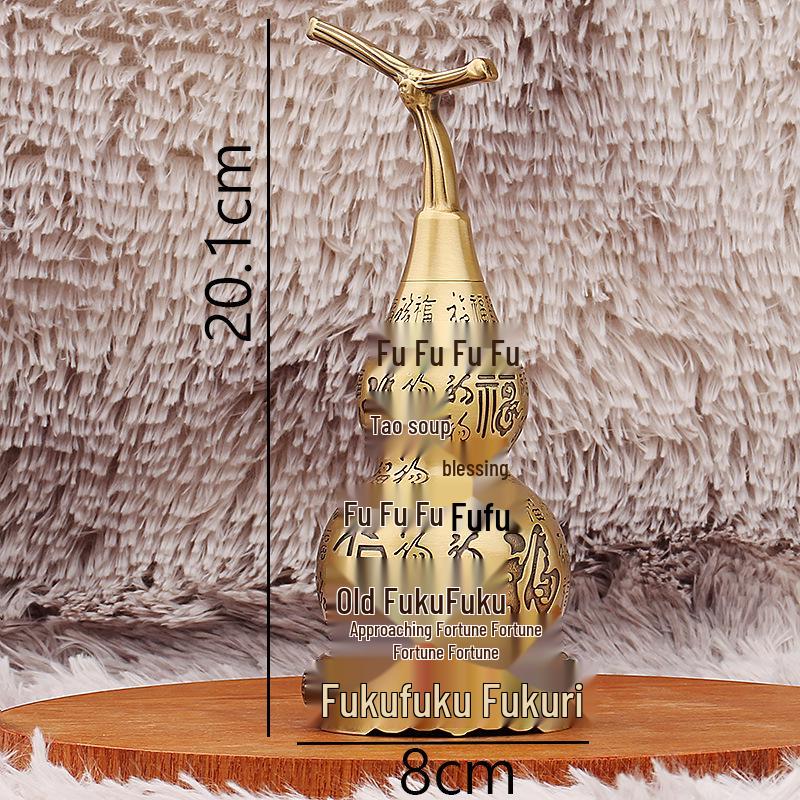 

Латунная тыква «Сто благословений» с подставкой - Полая медная статуэтка с иероглифом «Фу» для гостиной, прихожей или офиса