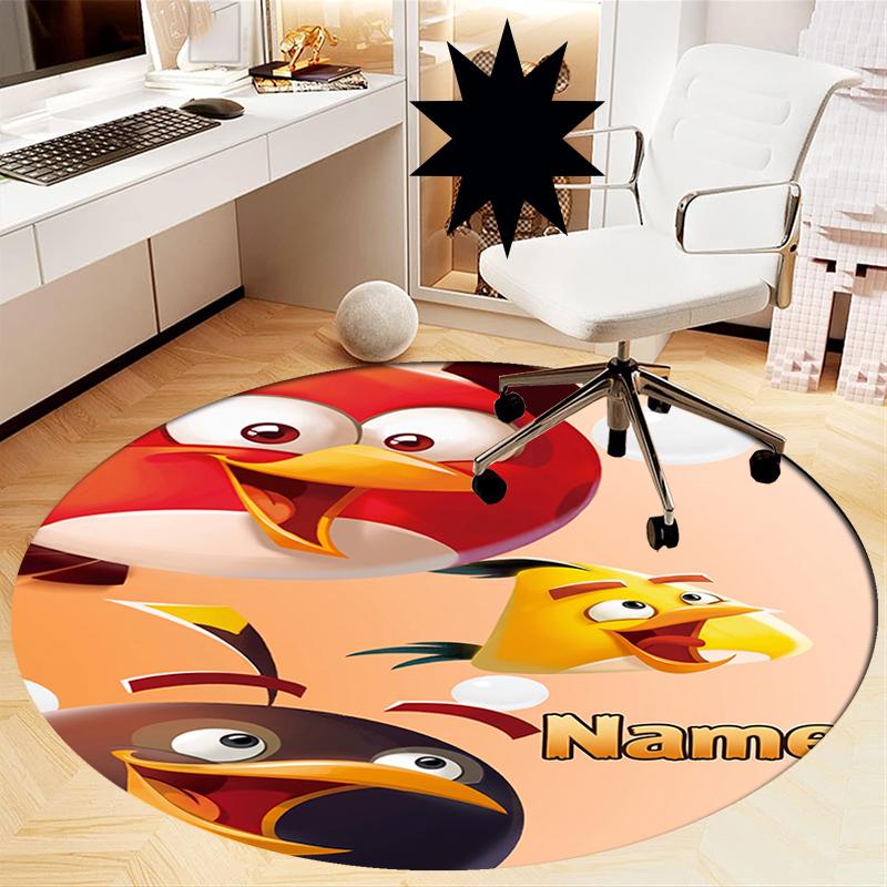 Custom Name Angry Birds Printed Round Rug Carpet Chair Rug Area Rug Entryway Doormats,for Office Chair Living Room Bedroom Kitchen Room.