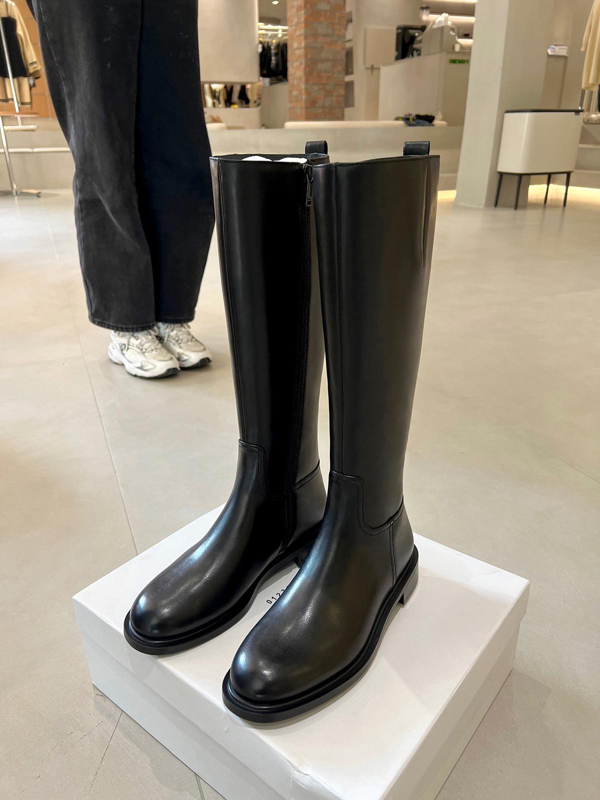 

Новые простые ботинки с круглым носком, на низком каблуке, с модной боковой молнией, высокие рыцарские сапоги для женщин 39 чёрный