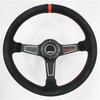 14 inch 350MM Suede Shallow Concave Steering Wheel with Red Stitching,Universal Racing Sports Steering Wheel