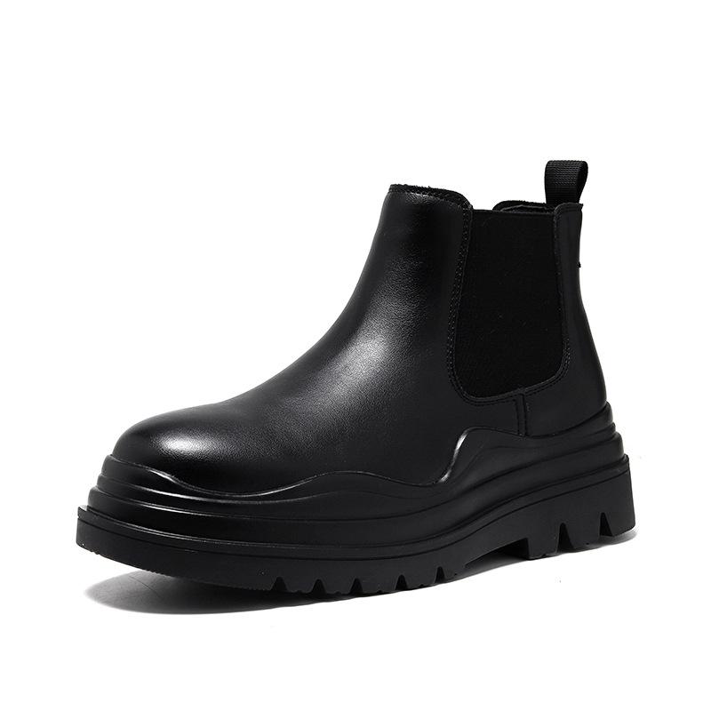 

Трендовые британские мужские ботинки Chelsea 2025 Весна Дымчатые ботинки Средний верх Зеленая подошва Ботинки Martin 59001-R 38 чёрный