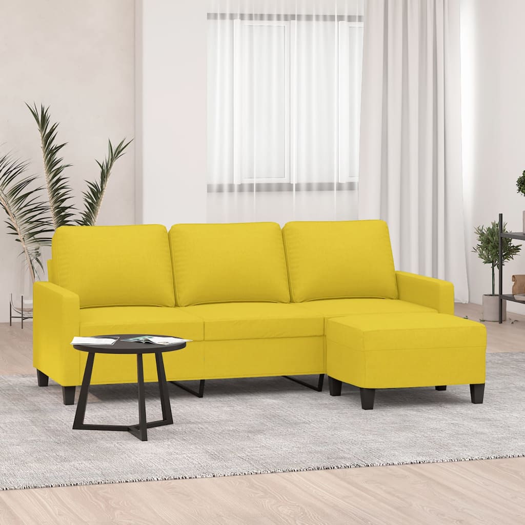 Vidaxl 3-Seater Sofa with Footstool, Light Yellow, 180 Cm, Fabric